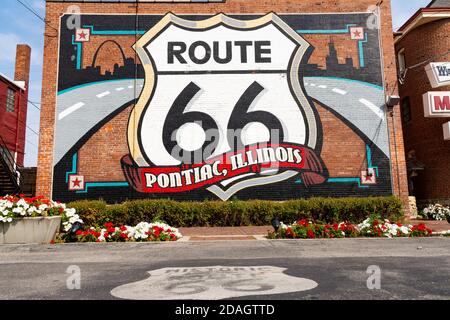 Pontiac, Illinois / Stati Uniti - 23 settembre 2020: Murales Route 66 a Pontiac, Illinois. Foto Stock