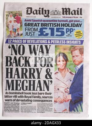 La prima pagina della posta quotidiana con il titolo Che il principe Harry e Meghan Markle non sarebbero in grado per ritornare ai doveri reali Foto Stock