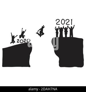 Illustrazione disegnata a mano per il concetto di anno nuovo. Felice anno nuovo 2021. Illustrazione Vettoriale