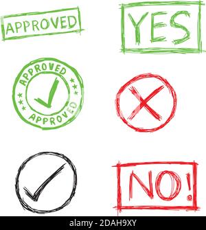 illustrazione della mano del doodle vettoriale disegnata dal set approvato per lo schizzo Illustrazione Vettoriale