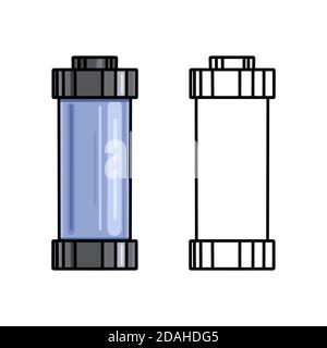 Set di contorno cartoni animati vari tipi di carica delle batterie. Batteria carica e scarica. Oggetto colorato e monocromatico. Elemento vettoriale per ph mobile Illustrazione Vettoriale