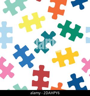 Puzzle pezzi modello vettoriale senza giunture. Sfondo ripetuto per tessuto, abbigliamento per bambini, arredamento per bambini. Illustrazione Vettoriale