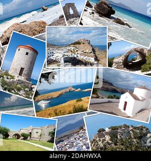 Sfondo con foto di viaggio dell'isola di Rodi in Grecia Foto Stock