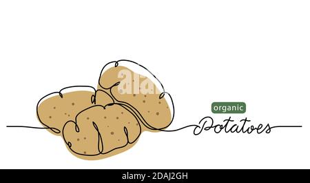 Illustrazione vettoriale delle patate. Illustrazione di un disegno di linea con lettere di patate organiche Illustrazione Vettoriale