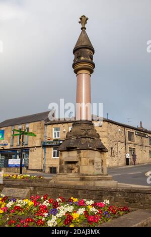 Il 'Potted Meat Stick', un monumento che beve foutain nel centro di Baildon, West Yorkshire Foto Stock