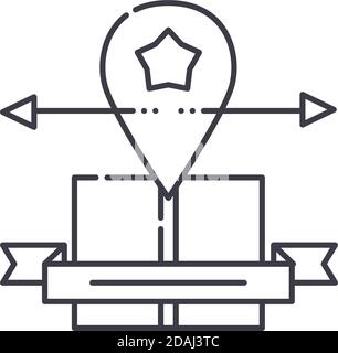 Icona di posizionamento del marchio, illustrazione isolata lineare, vettore a linee sottili, segno di disegno web, simbolo di concetto di contorno con tratto modificabile su bianco Illustrazione Vettoriale
