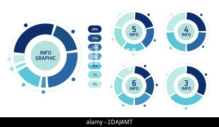 Impostare il cerchio dei dati infografici Blue Abstract (astrazione blu). Schema del ciclo modello, grafico, grafico di presentazione. Concetto aziendale con opzioni. Illustrazione vettoriale in piano. Illustrazione Vettoriale