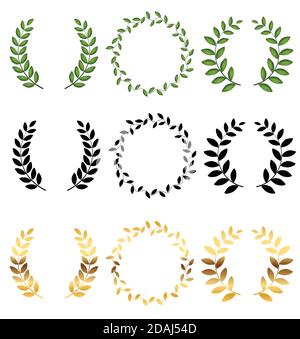 Laurel Wreath Collection Set isolato su sfondo bianco. Illustrazione vettoriale Illustrazione Vettoriale