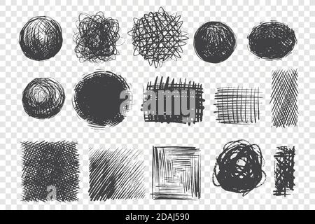 Set di scarabette a forma rotonda e quadrata disegnate a mano Illustrazione Vettoriale