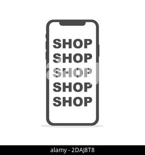 Acquisto di telefoni cellulari o acquisti online con icona vettoriale piatta isolato su sfondo bianco Illustrazione Vettoriale