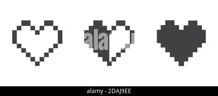 Pixel art set di cuori di vita. Illustrazione vettoriale isolata su sfondo bianco. Illustrazione Vettoriale