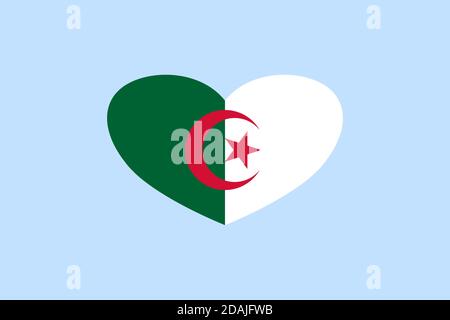 Bandiera algerina a forma di cuore. Sfondo isolato. Foto Stock
