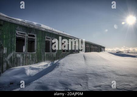 città militare abbandonata in artico Foto Stock