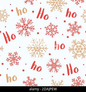 Ho-ho-ho-ho natale modello con lettere e fiocchi di neve. Illustrazione vettoriale Illustrazione Vettoriale