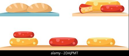 Set di oggetti per la visualizzazione di formaggi e pane Illustrazione Vettoriale