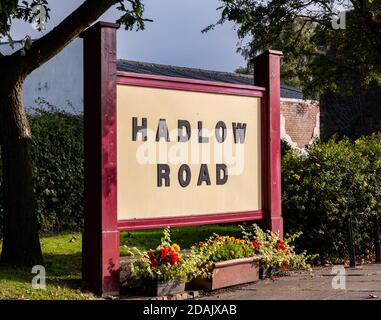 Cartello al Museo della stazione ferroviaria di Hadlow Road a Willaston Cheshire agosto 2020 Foto Stock