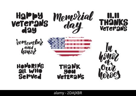 Set di carte per Veterans Day. Onorando tutti coloro che hanno servito Illustrazione Vettoriale