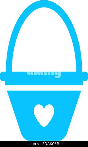 Secchio per bambini con icona a forma di cuore piatta. Pittogramma blu su sfondo bianco. Simbolo dell'illustrazione vettoriale Illustrazione Vettoriale