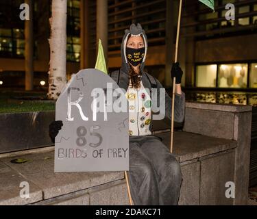 Londra, Regno Unito - 31 ottobre 2020: La ribellione animale marcia da DEFRA a Buckingham Palace per chiedere la fine della caccia agli animali Foto Stock