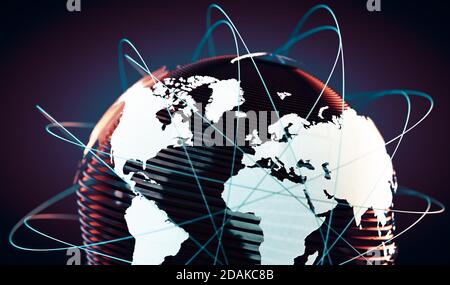 Mappa del mondo e grid.Worldwide ecommerce e partner concept background. Internet e telecomunicazioni Foto Stock