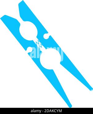 Icona della clothespin piatta. Pittogramma blu su sfondo bianco. Simbolo dell'illustrazione vettoriale Illustrazione Vettoriale