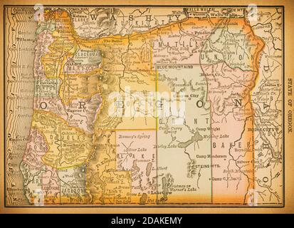 Mappa del XIX secolo dell'Oregon. Pubblicato in New Dollar Atlas degli Stati Uniti e Dominion del Canada. (Rand McNally & Co's, Chicago, 1884). Foto Stock