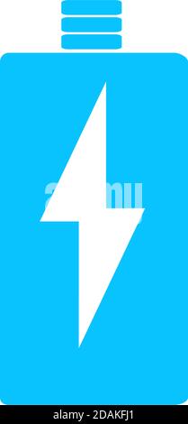 Icona di carica della batteria scarica. Pittogramma blu su sfondo bianco. Simbolo dell'illustrazione vettoriale Illustrazione Vettoriale
