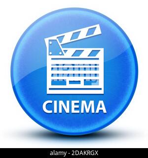 Immagine astratta del pulsante rotondo blu lucido del cinema Foto Stock