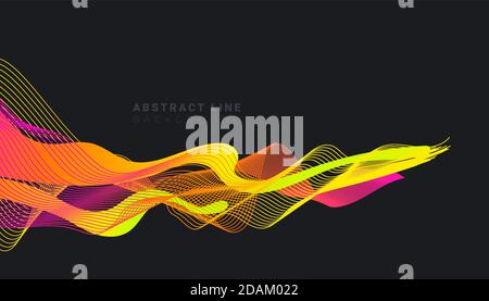 Sfondo astratto con design a linee multicolore e fluente. Gradienti fluidi per striscioni, poster, copertine. Illustrazione Vettoriale