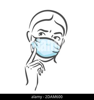 Faccia emozionale con maschera medica, pandemia, virus, COVID-19 panico emozione Illustrazione Vettoriale