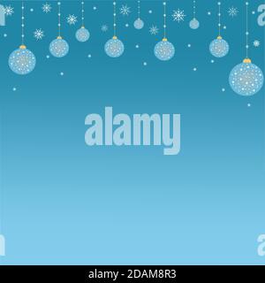 Palline di Natale e fiocchi di neve su sfondo blu, Vector Illustration Illustrazione Vettoriale