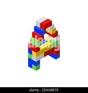 Font isometrico realizzato in blocchi di plastica colorati. Il designer per bambini. Lettera A. illustrazione vettoriale Illustrazione Vettoriale