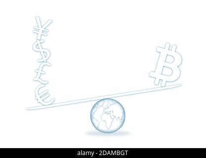 Scale con simboli di valuta, illustrazione. Foto Stock