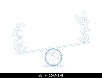 Scale con simboli di valuta, illustrazione. Foto Stock