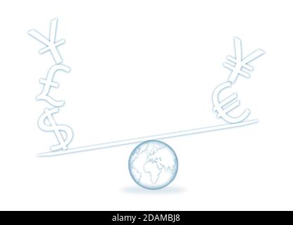 Scale con simboli di valuta, illustrazione. Foto Stock