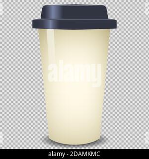 Tazza di carta per caffè su fondo trasparente. Illustrazione vettoriale isolata. Illustrazione Vettoriale