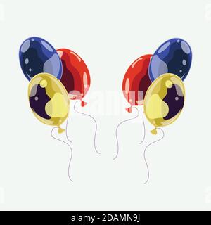 Palloncini di compleanno galleggianti nell'aria, decorazione regalo rossa per festa di compleanno. Illustrazione vettoriale su sfondo bianco. Illustrazione Vettoriale