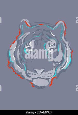 Illustrazione disegnata a mano o disegno di una tigre grigia Foto Stock