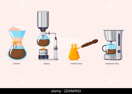 Confezione di metodi di erogazione del caffè dal design piatto illustrazione Vector Illustrazione Vettoriale