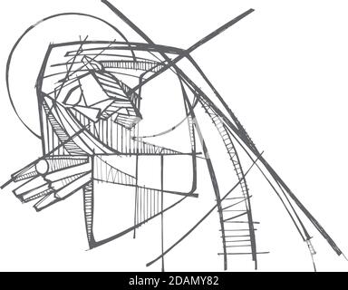 Illustrazione vettoriale disegnata a mano o disegno di Gesù Cristo a. La sua Passione che porta la croce Illustrazione Vettoriale