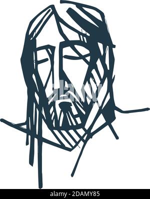 Illustrazione digitale o disegno di Gesù Cristo volto al suo Passione Illustrazione Vettoriale