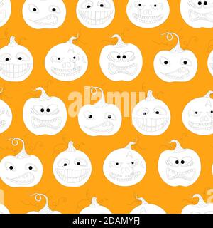 Halloween modello senza cuciture. Zucca è spaventosa e carina. Illustrazione vettoriale. Illustrazione Vettoriale