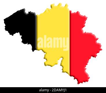 Mappa 3D del Belgio con i colori della nazionale belga allarme Foto Stock