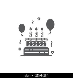 Icona torta di compleanno, colore, linea, contorno vettore segno, pittogramma lineare stile isolato su bianco. Simbolo, illustrazione del logo. Tratto modificabile. Perf. Pixel Illustrazione Vettoriale
