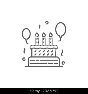 Icona torta di compleanno, colore, linea, contorno vettore segno, pittogramma lineare stile isolato su bianco. Simbolo, illustrazione del logo. Tratto modificabile. Perf. Pixel Illustrazione Vettoriale