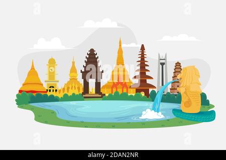 Illustrazione degli edifici ASEAN Vector Illustrazione Vettoriale