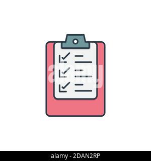 Lista di controllo degli Appunti o icona del documento, colore, linea, segno vettoriale del contorno, pittogramma di stile lineare isolato su bianco. Simbolo, illustrazione del logo. Modificabile Illustrazione Vettoriale