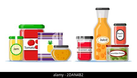 Dispensa dal design piatto con spezie e contenitori di ingredienti illustrazione vettoriale Illustrazione Vettoriale