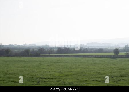 Misty paesaggio olandese polder nei Paesi Bassi, in Europa Foto Stock