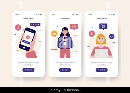 L'app di onboarding online acquista immagini vettoriali Illustrazione Vettoriale